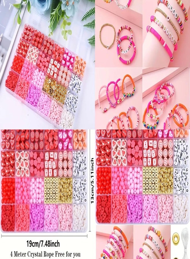 Nuvex Jewelry Making Kit Red | 24-Style Colorful Beads for DIY Bracelets, Necklaces, Hairbands & Rings | Polymer Clay Heishi, Alphabet, Heart & Gold Spacer Beads | Creative Craft Gift Set for Girls - Image 4
